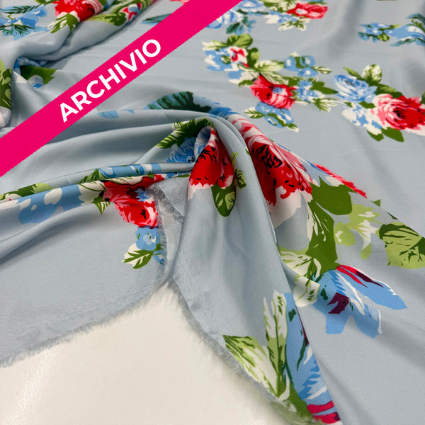 Archivio - Tissu Remisé Satin - Bleu Floral