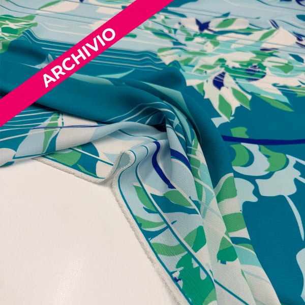 Archivio - Tissu Remisé, Crêpe - Floral Abstrait Turquoise