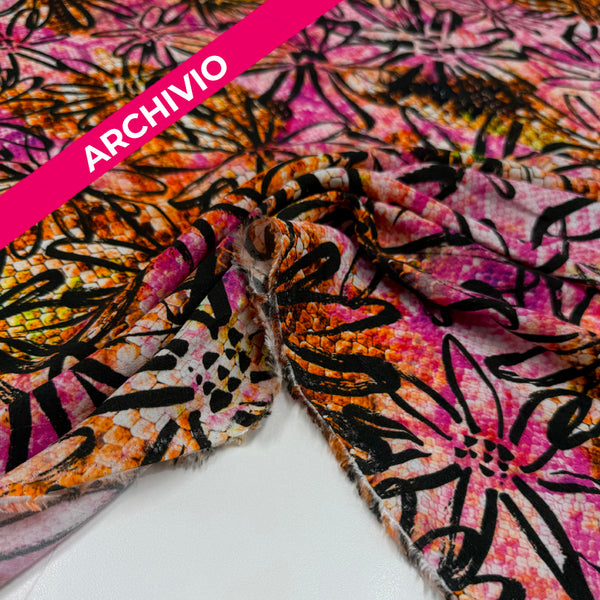 Archivio - Tissu Remisé, Crêpe Viscose - Écailles Floral Animalier