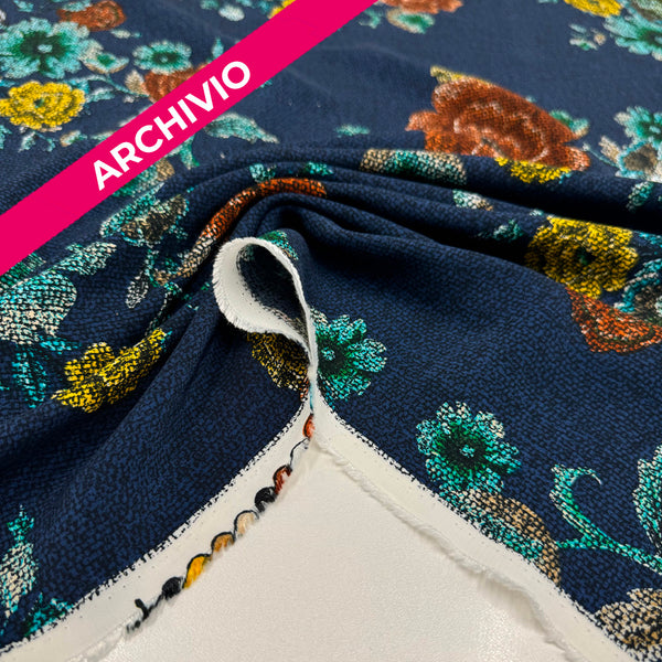 Archivio - Tissu Remisé Crêpe - Bleu Noir Floral