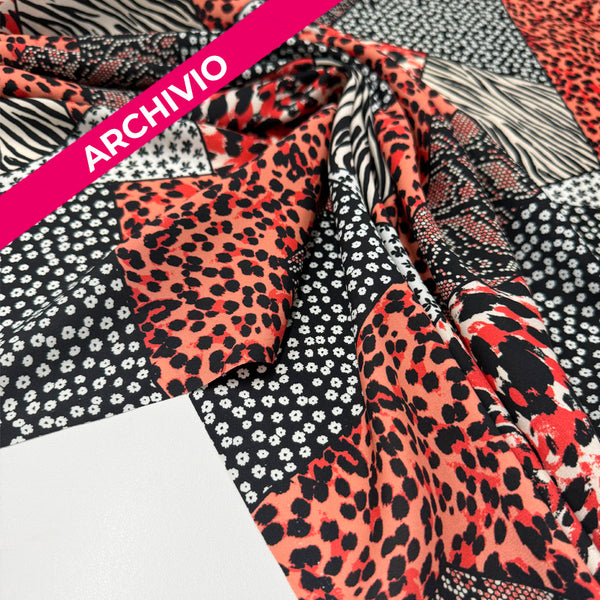 Archivio - Tissu Remisé, Twill Polyester - Noir Floral Animalier