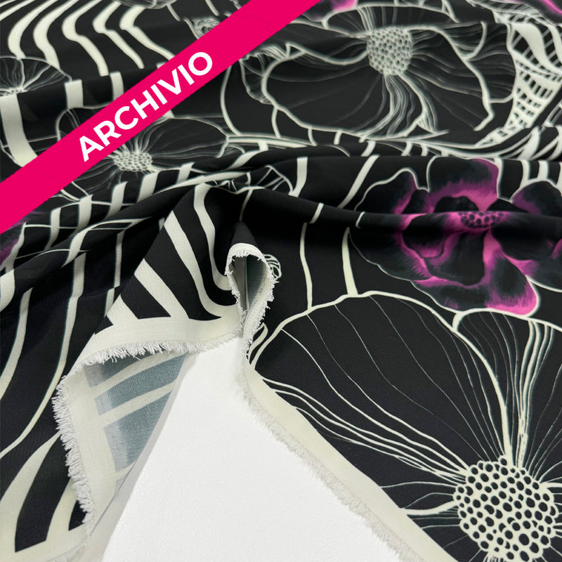 Archivio - Tissu Remisé Crêpe Stretch - Noir Floral