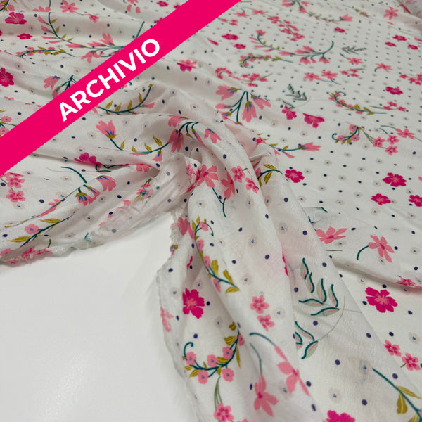 Archivio - Tissu Remisé Crêpe Viscose - Blanc Floral Pois