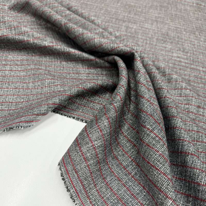 Tissu Tailleur Stretch, Viscose - Métallisé Rayé Rouge, Avetta