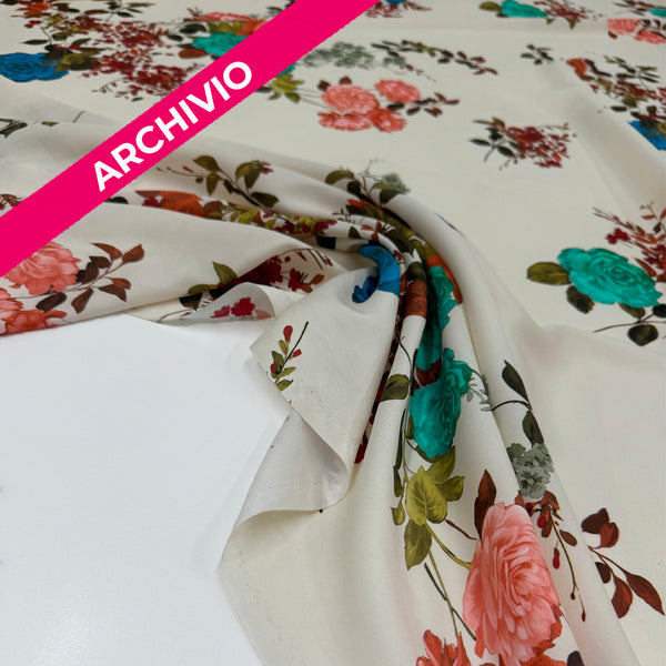 Archivio - Tissu Remisé Satin Twill - Crème Floral