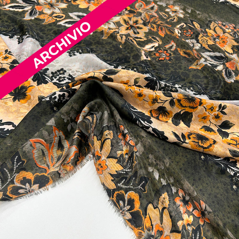 Archivio - Tissu Remisé Satin, Polyester - Floral, Aiuole