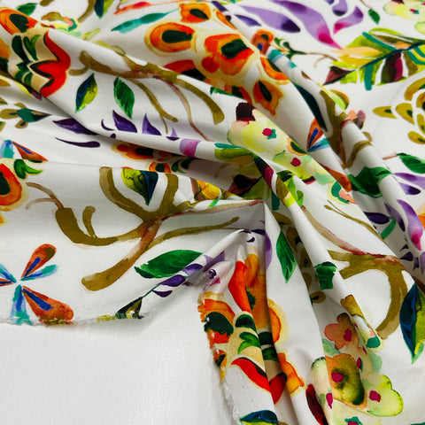 Tissu Satin, Coton Viscose Stretch - Floral, Mandarosa