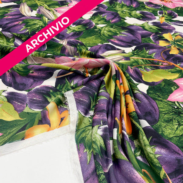 Archivio - Tissu Remisé Satin, Polyester - Imprimé, Melanzana