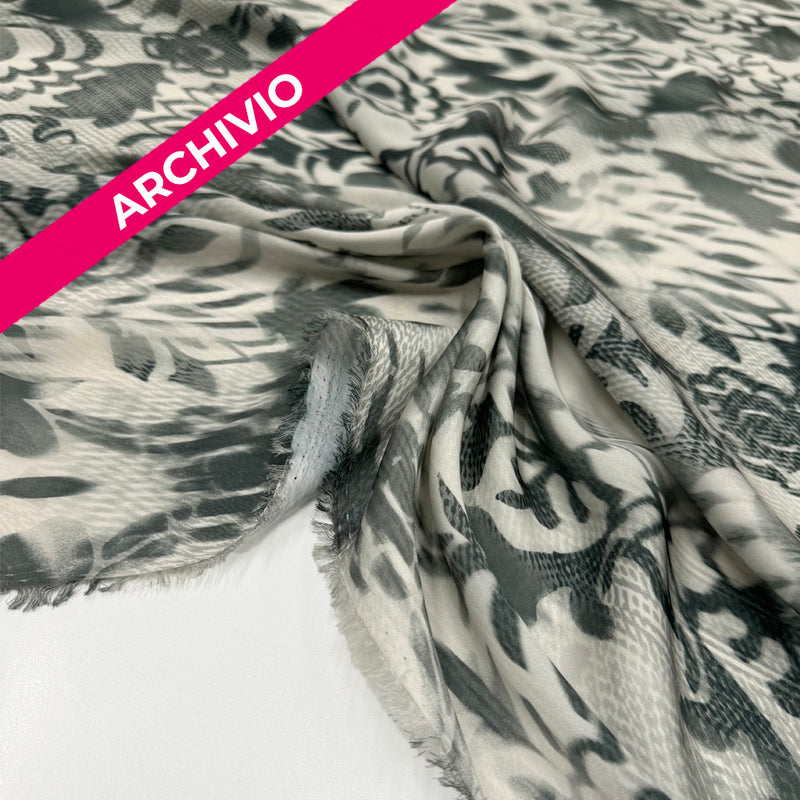 Archivio - Tissu Remisé Satin - Floral Animalier Gris